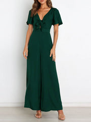 Tie Cutout Short Sleeve Jumpsuits