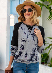 Long Sleeve Tie Dye Patchwork T-shirt