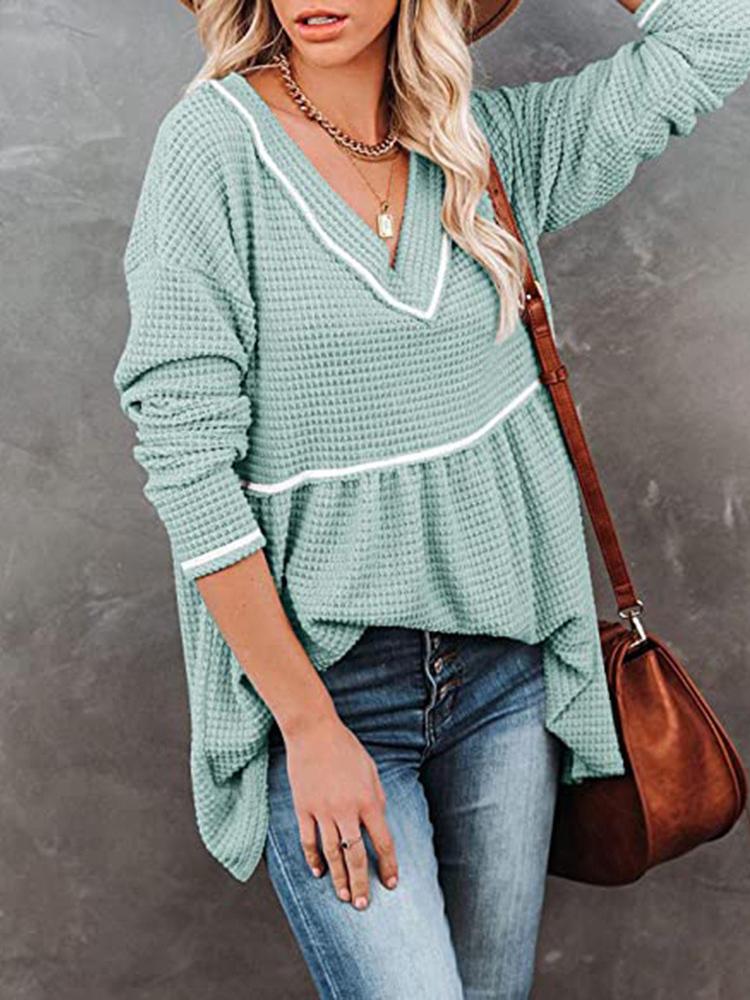 Casual V Neck Waffle Tonic Sweater