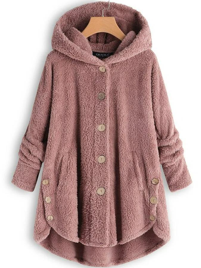 Button Down Sherpa Fleece Hoodie Sweater Pullover