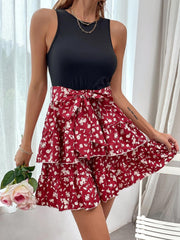 Elegant Sleeveless Round Neck Floral Tank Mini Dress