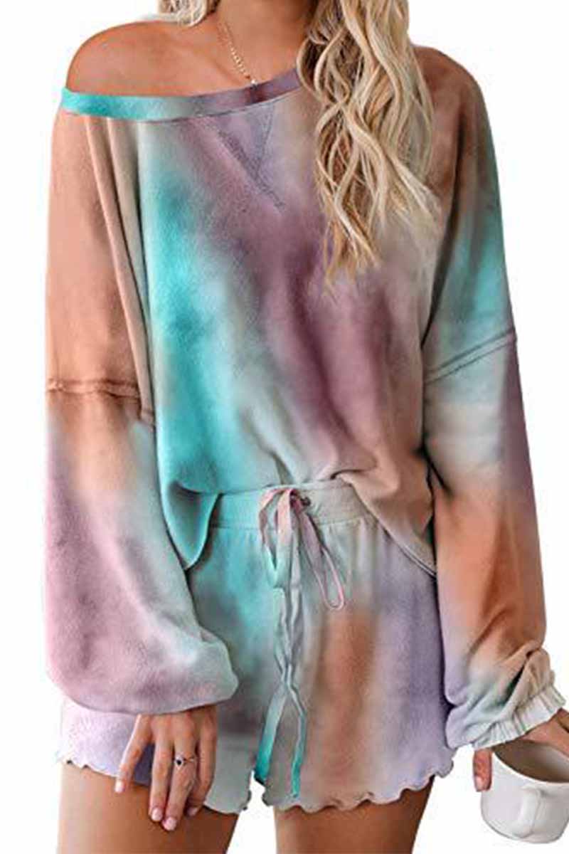 Florcoo Tie-dye Round Neck Print Casual Suit