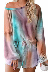 Florcoo Tie-dye Round Neck Print Casual Suit