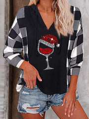 Casual V Neck Wine Glass Christmas Graphic Sweatshirt