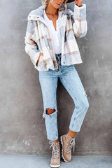 Short Plaid Stitching Cur Coat Tops