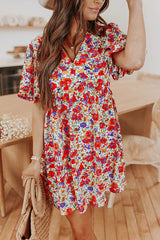 Bouquet for You Puff Sleeve Floral Babydoll Dress