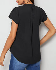 Button Front Frill Trim Tulip Sleeve Blouse