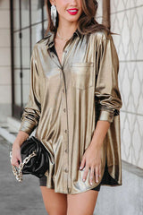Stay Golden Babe Metallic Button Tunic Blouse