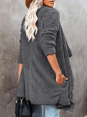 Three-quarter Sleeve Plush Pocket Drape Coat