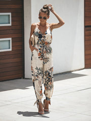 Spaghetti Strap Floral Print Jumpsuit Rompers