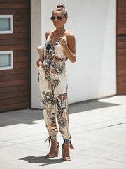 Spaghetti Strap Floral Print Jumpsuit Rompers