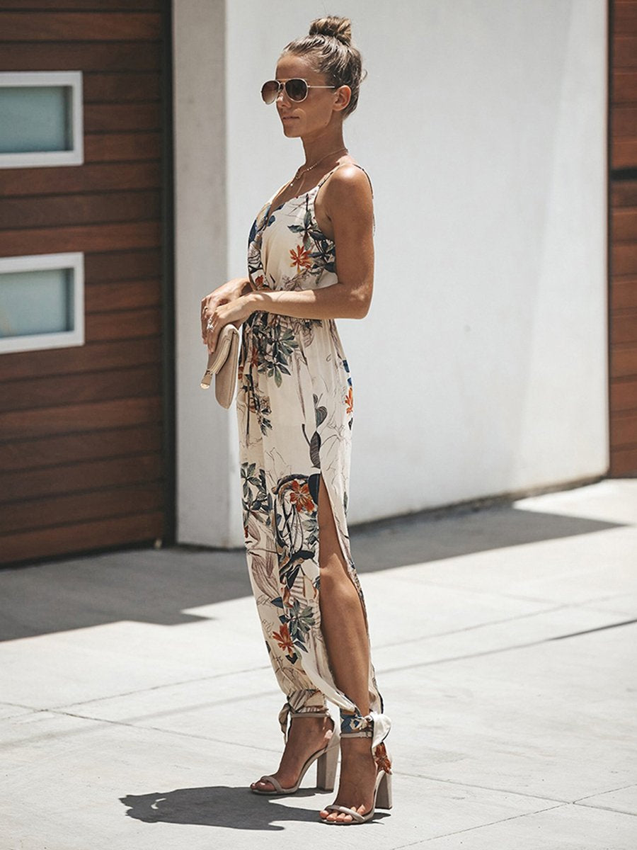 Spaghetti Strap Floral Print Jumpsuit Rompers