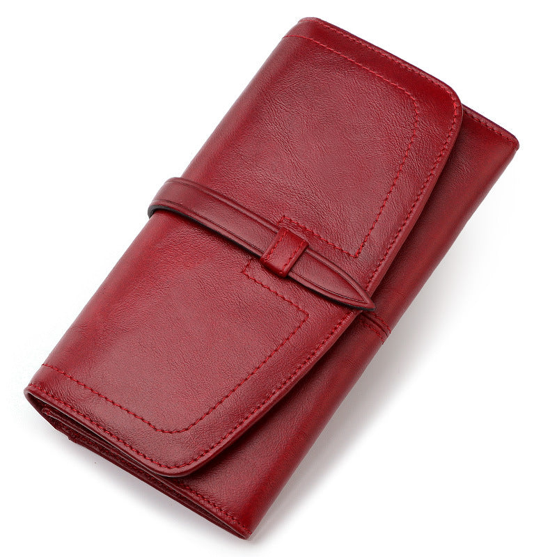 Women's Leather Long Zipper Retro Female Large Purse