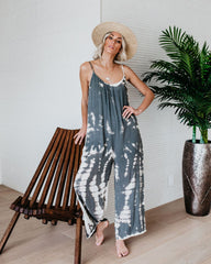 Spaghetti Strap Jumpsuit Loose Baggy Wide Leg Long Pants Tie-dye Rompers
