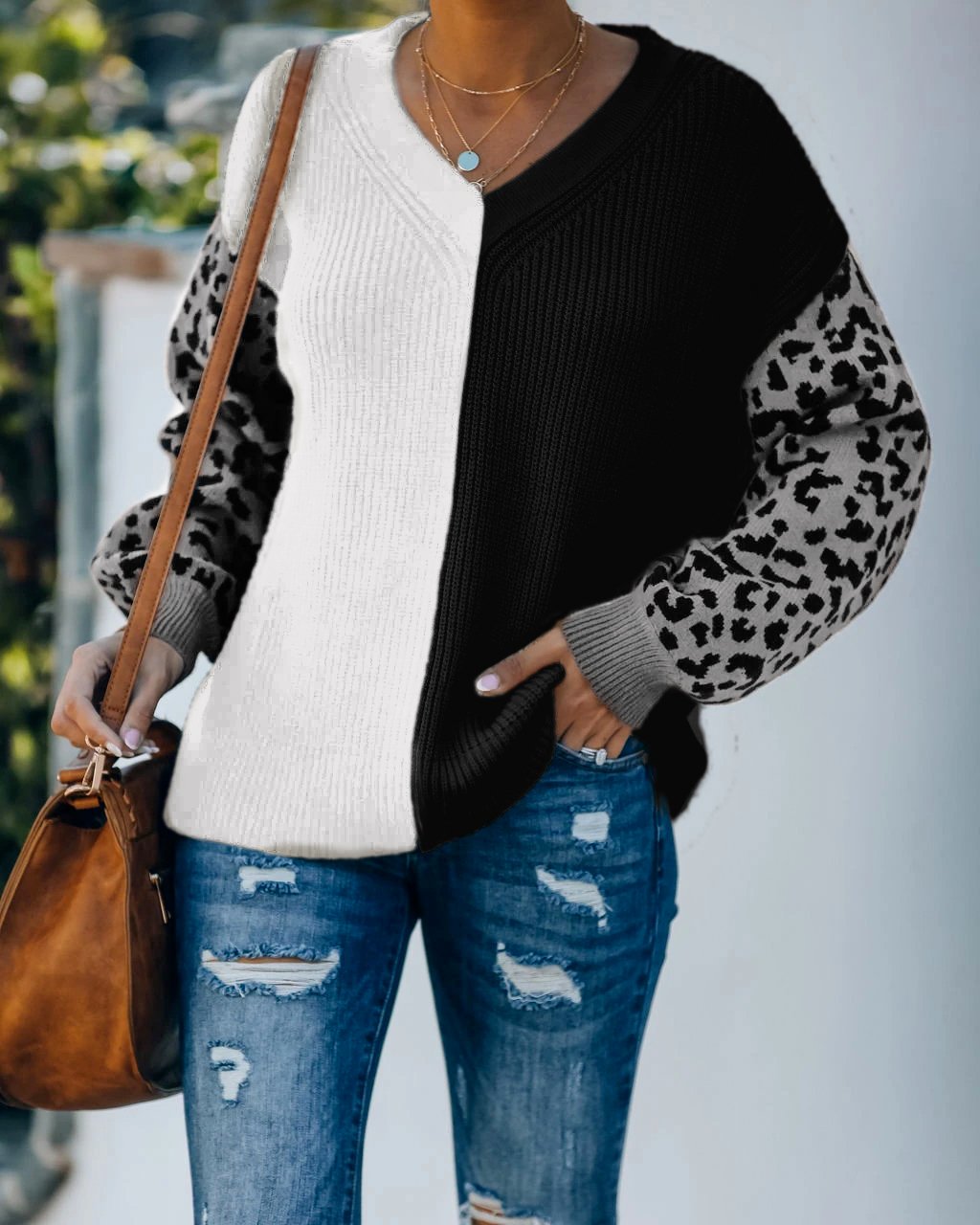 Casual Knitted V Neck Loose Long Sleeve Sweater