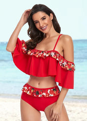 Flouncing Printed Bikini Set