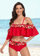 Flouncing Printed Bikini Set