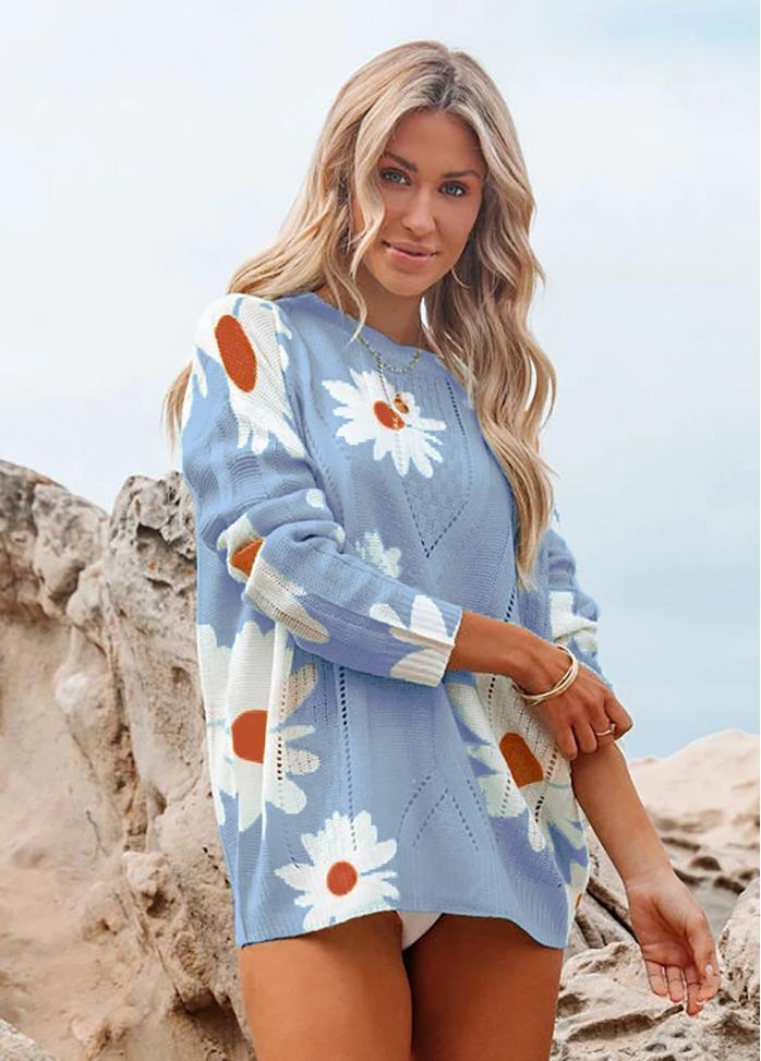 Long Sleeve Round Neck Printed Sweater