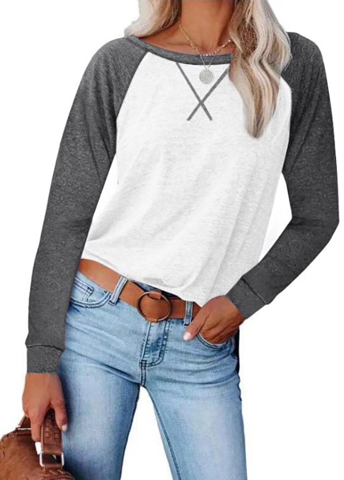Long Sleeve Round Neck Patchwork T-shirt