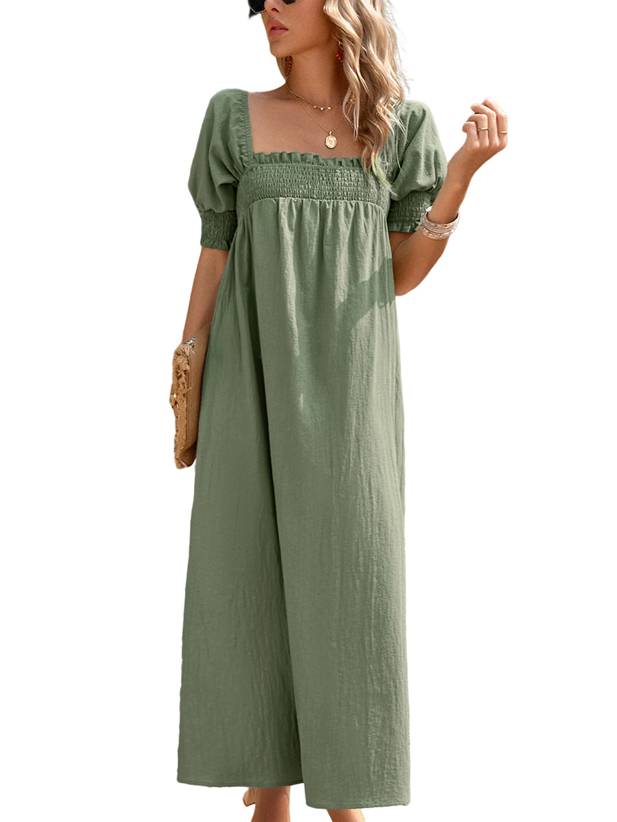 Women's Dresses Elegant Solid Color Square Neck Midi Long Midi Dress