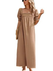 Women's Dresses Elegant Solid Color Square Neck Midi Long Midi Dress