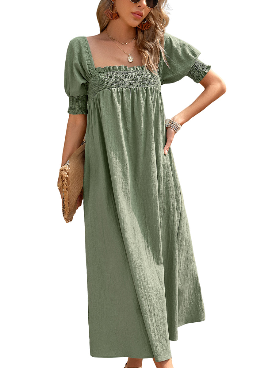 Women's Dresses Elegant Solid Color Square Neck Midi Long Midi Dress