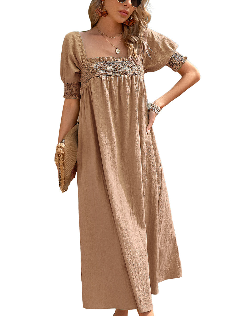 Women's Dresses Elegant Solid Color Square Neck Midi Long Midi Dress