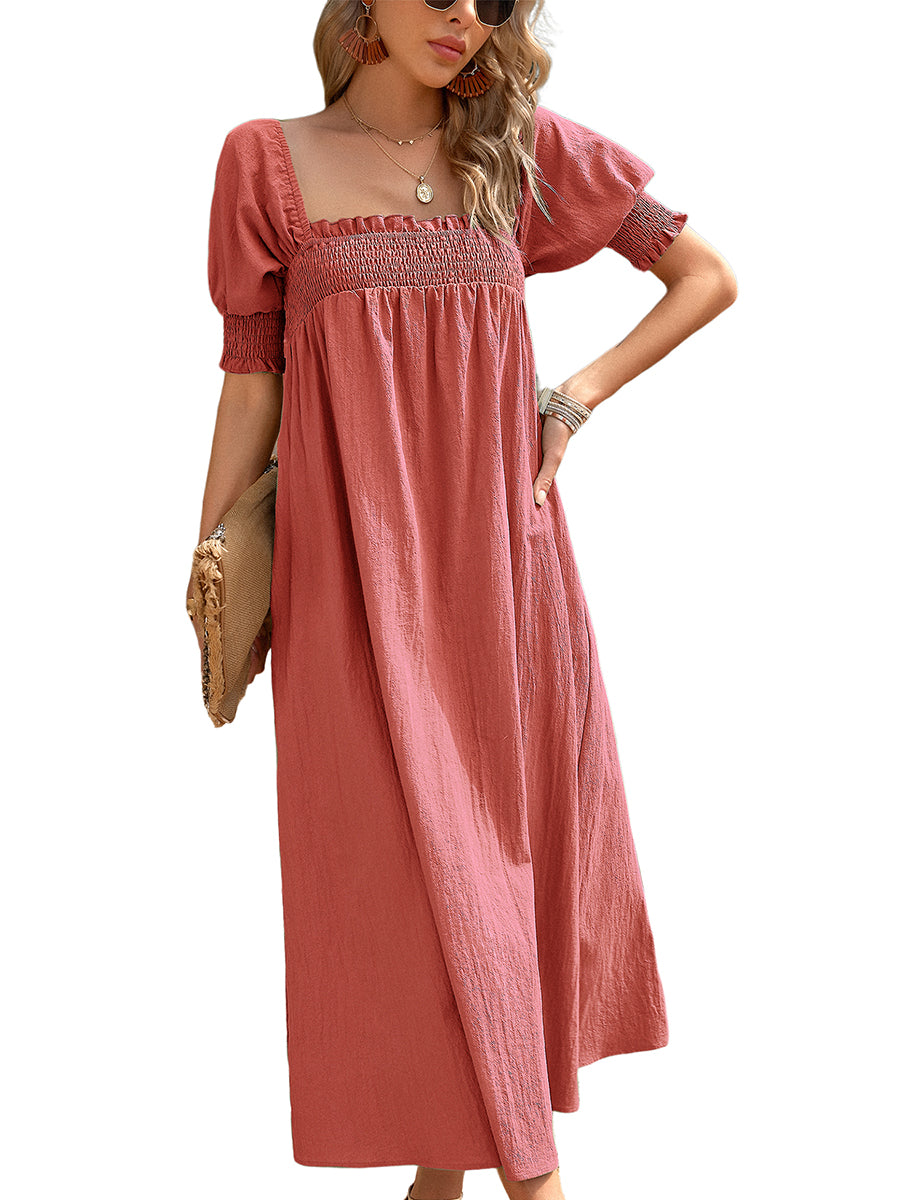 Women's Dresses Elegant Solid Color Square Neck Midi Long Midi Dress