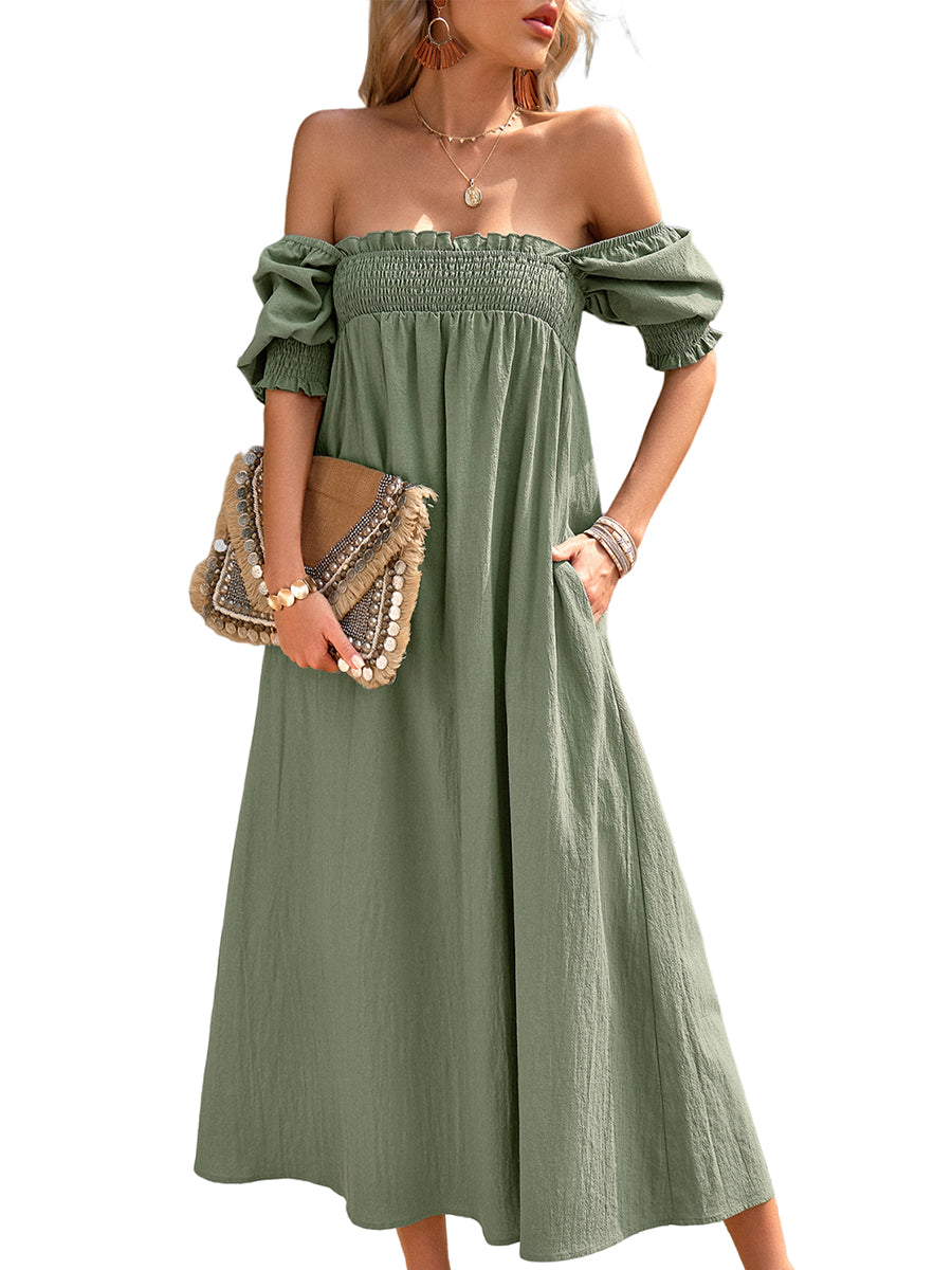 Women's Dresses Elegant Solid Color Square Neck Midi Long Midi Dress