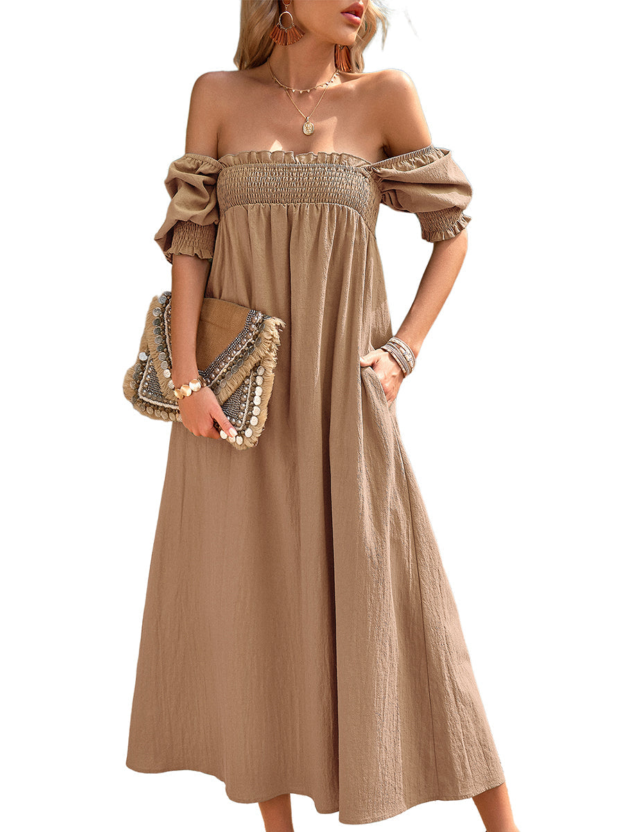 Women's Dresses Elegant Solid Color Square Neck Midi Long Midi Dress