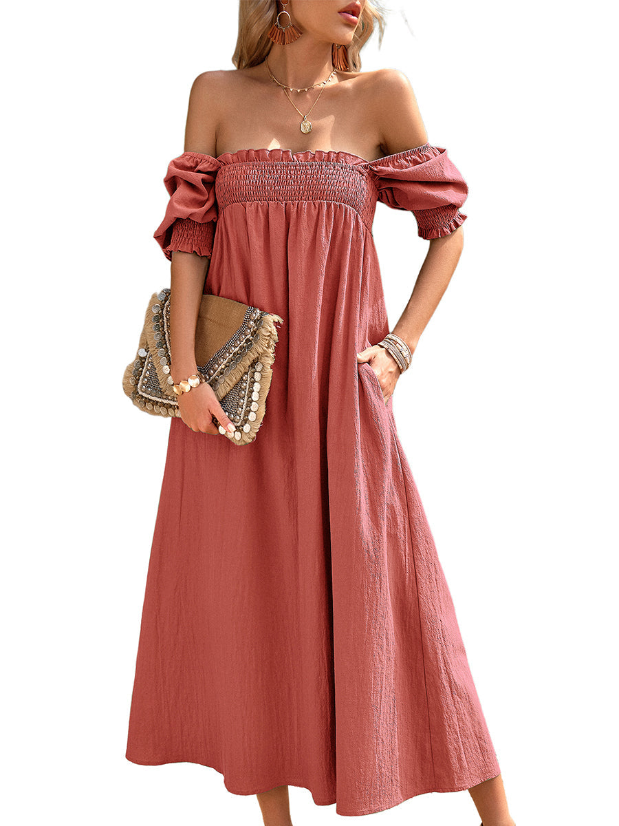Women's Dresses Elegant Solid Color Square Neck Midi Long Midi Dress