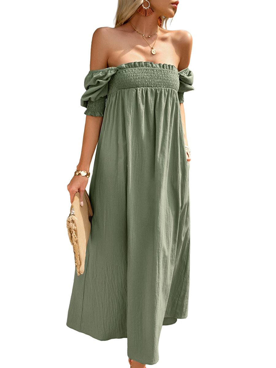 Women's Dresses Elegant Solid Color Square Neck Midi Long Midi Dress