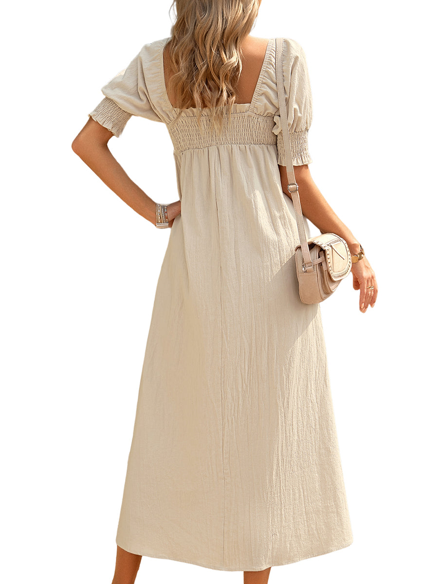 Women's Dresses Elegant Solid Color Square Neck Midi Long Midi Dress