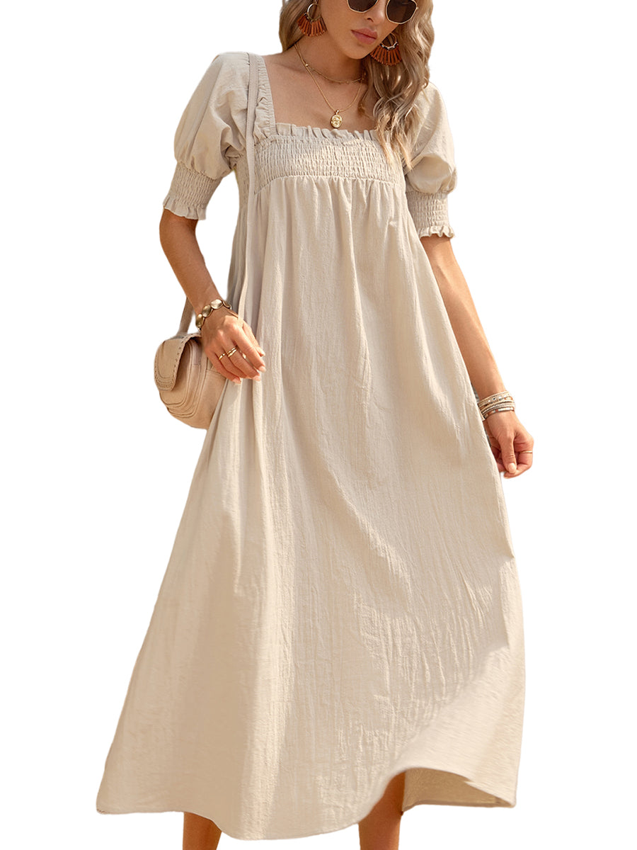 Women's Dresses Elegant Solid Color Square Neck Midi Long Midi Dress