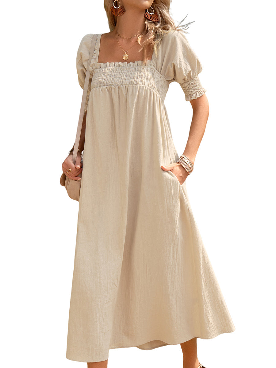Women's Dresses Elegant Solid Color Square Neck Midi Long Midi Dress