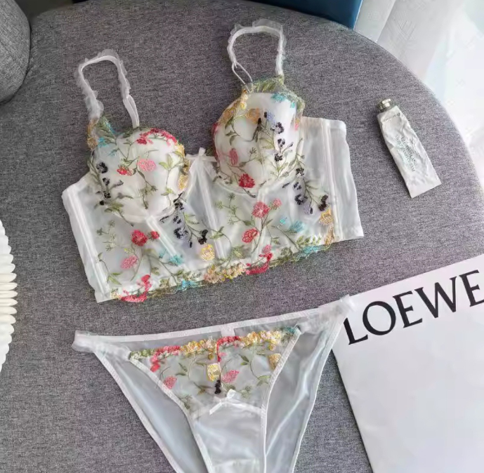 Floral Embroidery Corset Top 2 Pieces Sets