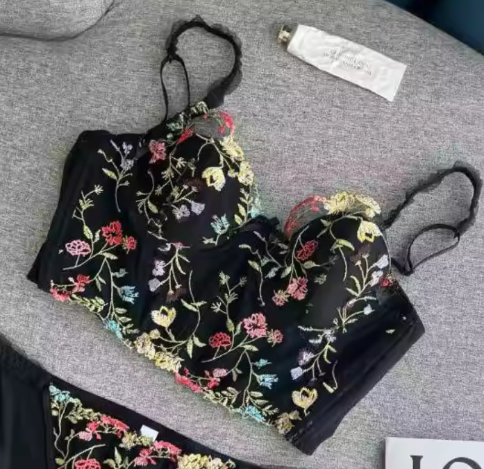 Floral Embroidery Corset Top 2 Pieces Sets