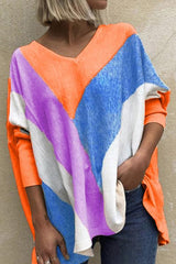 Color Block V Neck Bat T Shirt