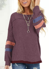 Long Sleeve Round Neck Patchwork Shirt