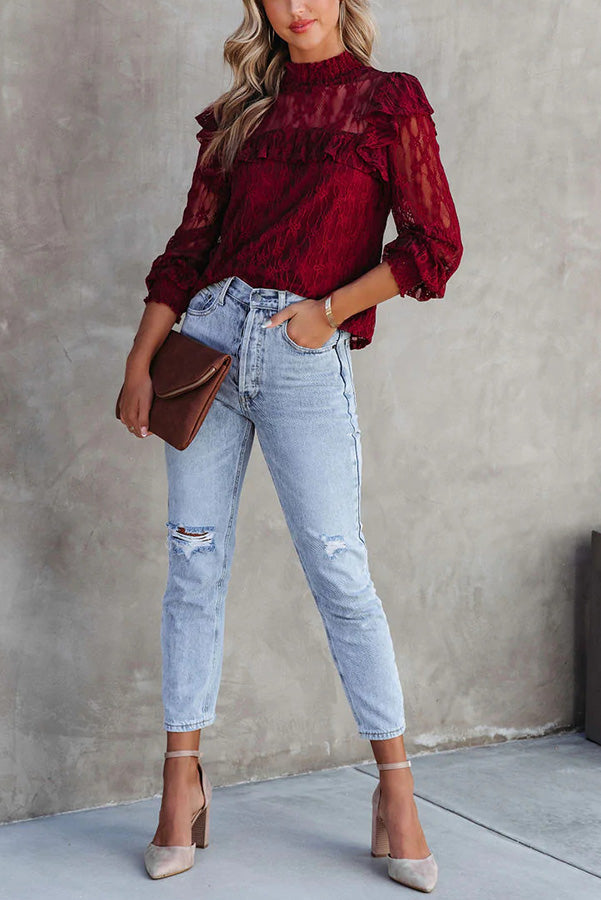 Finding Romance Lace Ruffle Sleeve Blouse
