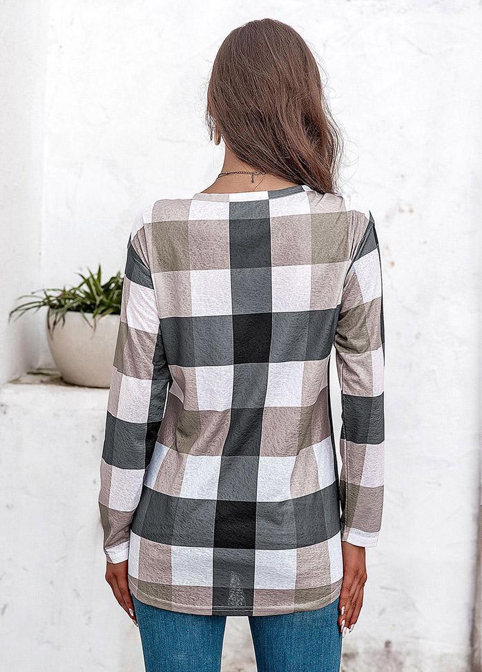 Long Sleeve V Neck Plaid Shirt