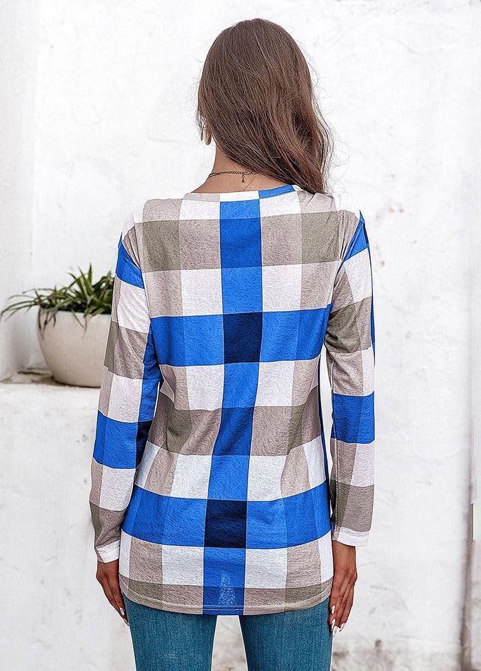 Long Sleeve V Neck Plaid Shirt