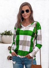 Long Sleeve V Neck Plaid Shirt