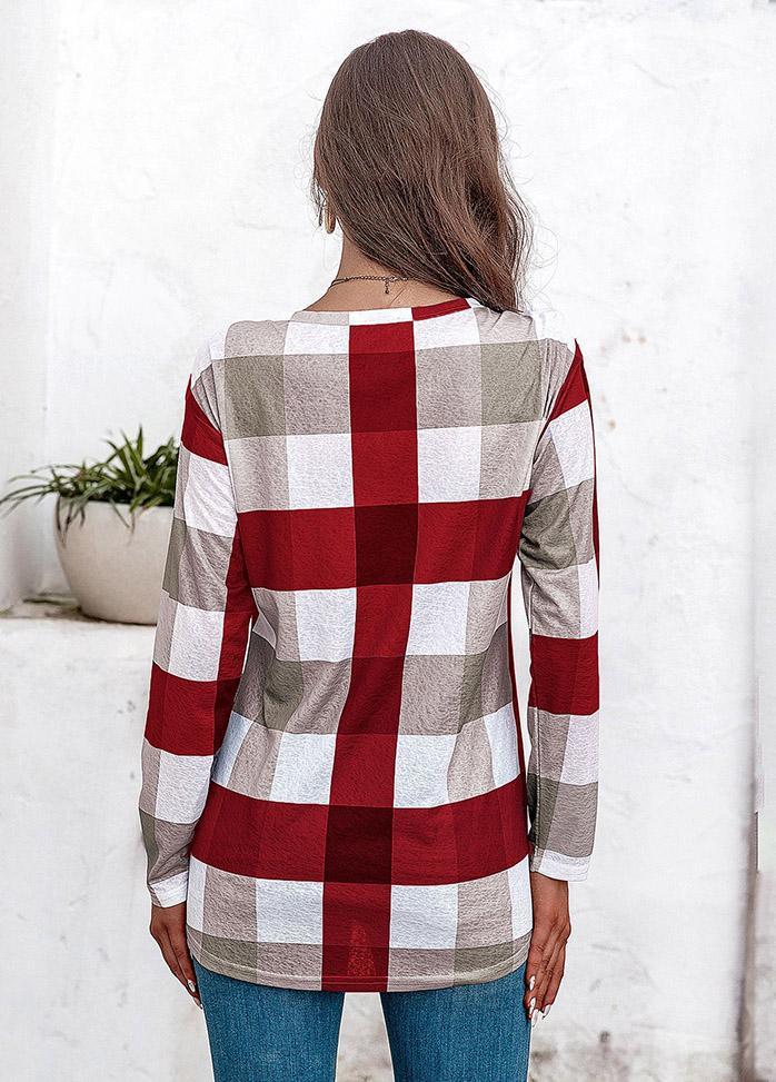 Long Sleeve V Neck Plaid Shirt