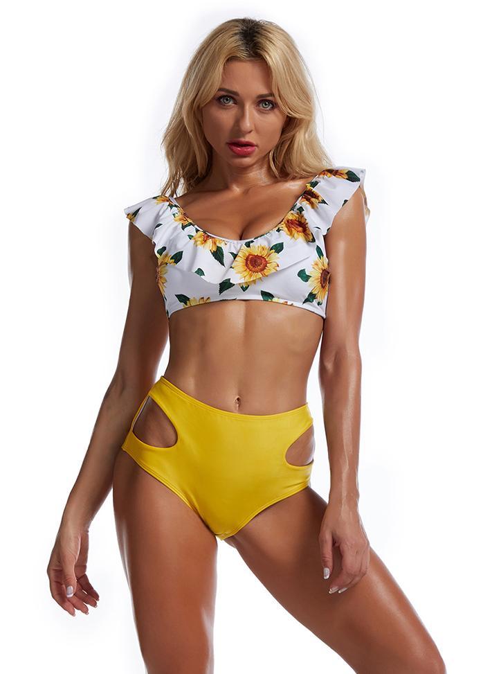 Flouncing High Waist Printed Bikini Set