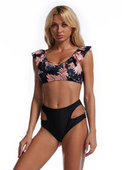 Flouncing High Waist Printed Bikini Set