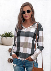 Long Sleeve V Neck Plaid Shirt