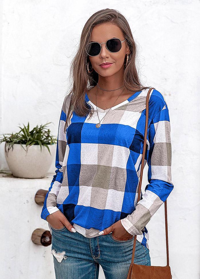 Long Sleeve V Neck Plaid Shirt