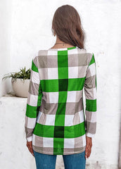 Long Sleeve V Neck Plaid Shirt