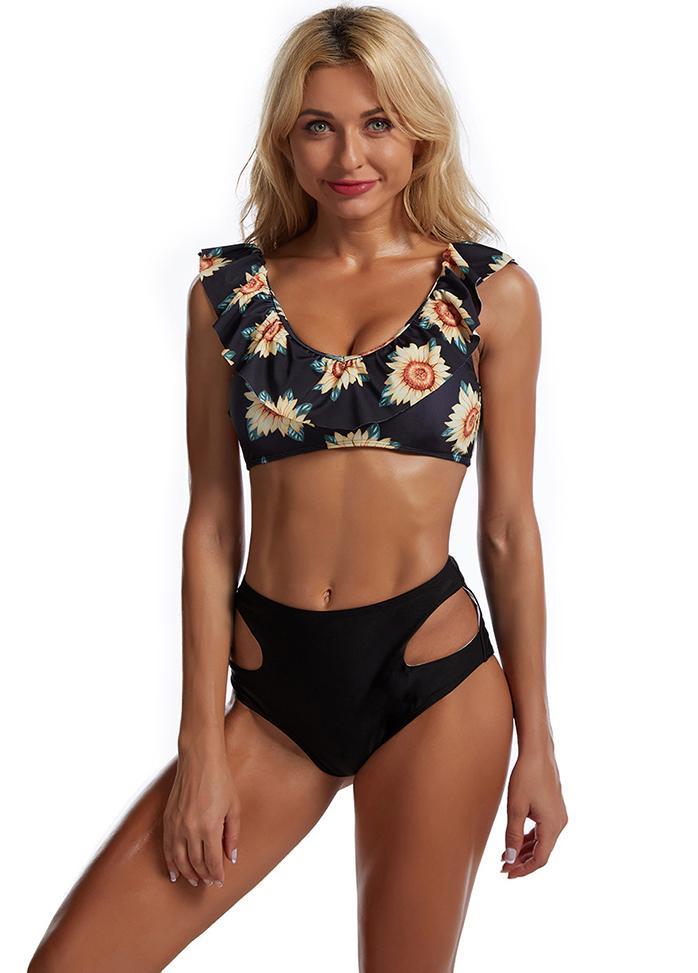 Flouncing High Waist Printed Bikini Set
